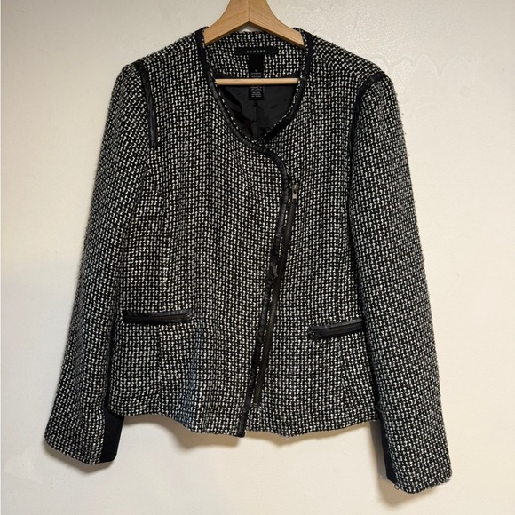 Sandro Tweed Moto Jacket Black & White Size L - Picture 2 of 11